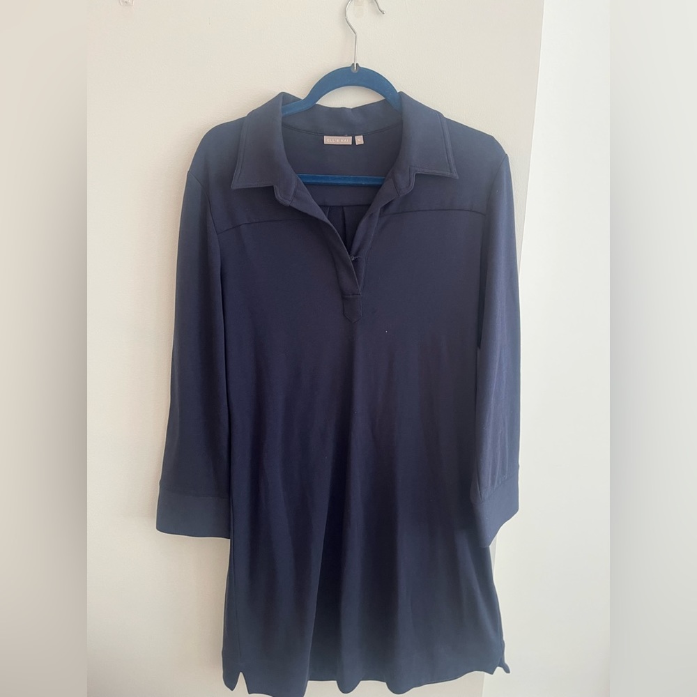 Ellie Kai Blue Long Sleeve V-neck stretch knit shift dress